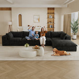 157.6'Cloud Sofa,Corduroy Fabric,Deep Seat Couches,Double-layer design,Removable  Cushion,No Assembly,DIY Combination for Living room, Bedroom,Conference room ,Apartment,Black
