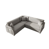 85.1' L-Shaped Sofa Couch with Pull-Out Bed,Oversize Convertible Sleeper Sofa with side Pocket & USB Port,Teddy Upholstered Sectional Couches, for Living Room, Apartment, Office,Light Grey