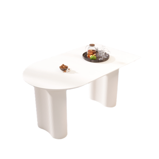Modern Cream Style Dining Table with Round Wave Legs, MDF, 63-Inch, 4-8 Person