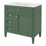 Modern Green Bathroom Vanity with Ceramic Top Sink, 30'' Storage Cabinet with 2 Drawers and Tip-out Drawer, Rectangular Design
