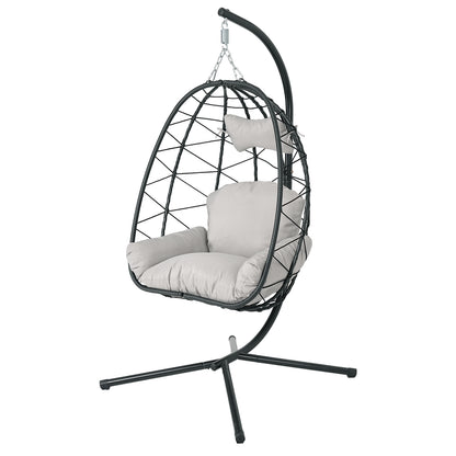 Hanging Egg Chair with Stand Indoor Outdoor PE Wicker Swing Hammock Chair with Washable Cushion for Patio Bedroom Balcony Garden