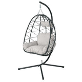 Hanging Egg Chair with Stand Indoor Outdoor PE Wicker Swing Hammock Chair with Washable Cushion for Patio Bedroom Balcony Garden