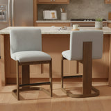 Modern Bar Stools Set of 2, 24' Solid Wood Counter Height Barstools, Linen Upholstered Kitchen Island Chair With Walnut-Finished Wood Legs for Home Bar Coffee Shop,Light Grey