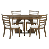TREXM Retro Round Dining Table Set for 4 with Chairs, Extendable Table with 16' Removable Leaf, Walnut Finish, Solid Wood and MDF Construction, 5 Piece Geometric Design Dining Set