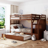 Twin-Over-Twin Bunk Bed with Twin Size Trundle and 3 Storage Stairs,Walnut (OLD SKU :LP000064AAD)