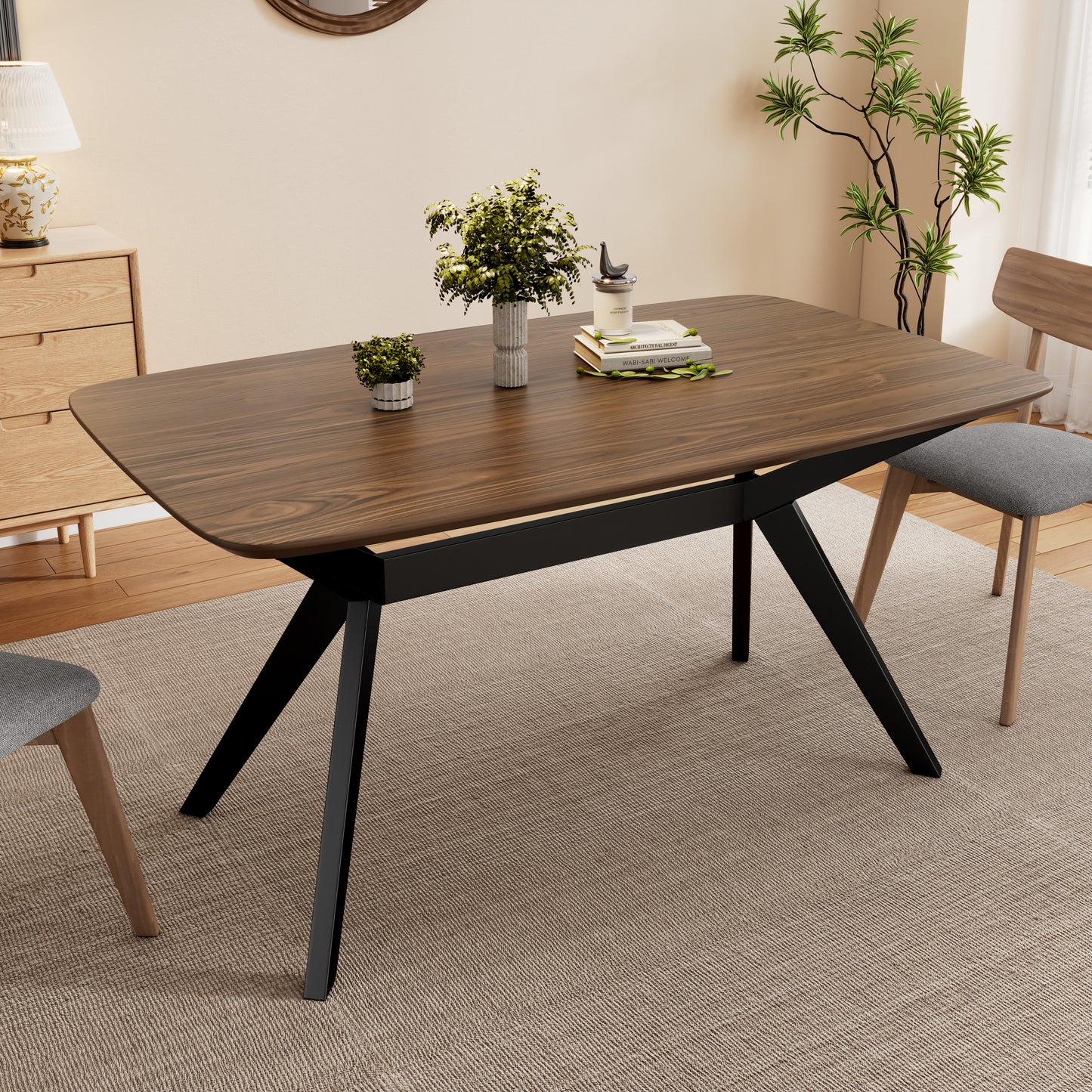 Wood Dining Table ,Walnut+Black