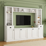 Minimalist Entertainment Wall Unit Set with Bridge for TVs Up to 75'', Ample Storage Space TV Stand with Adjustable Shelves, Modernist Large Media Console for Living Room, White (OLD SKU: SD000031AAK)