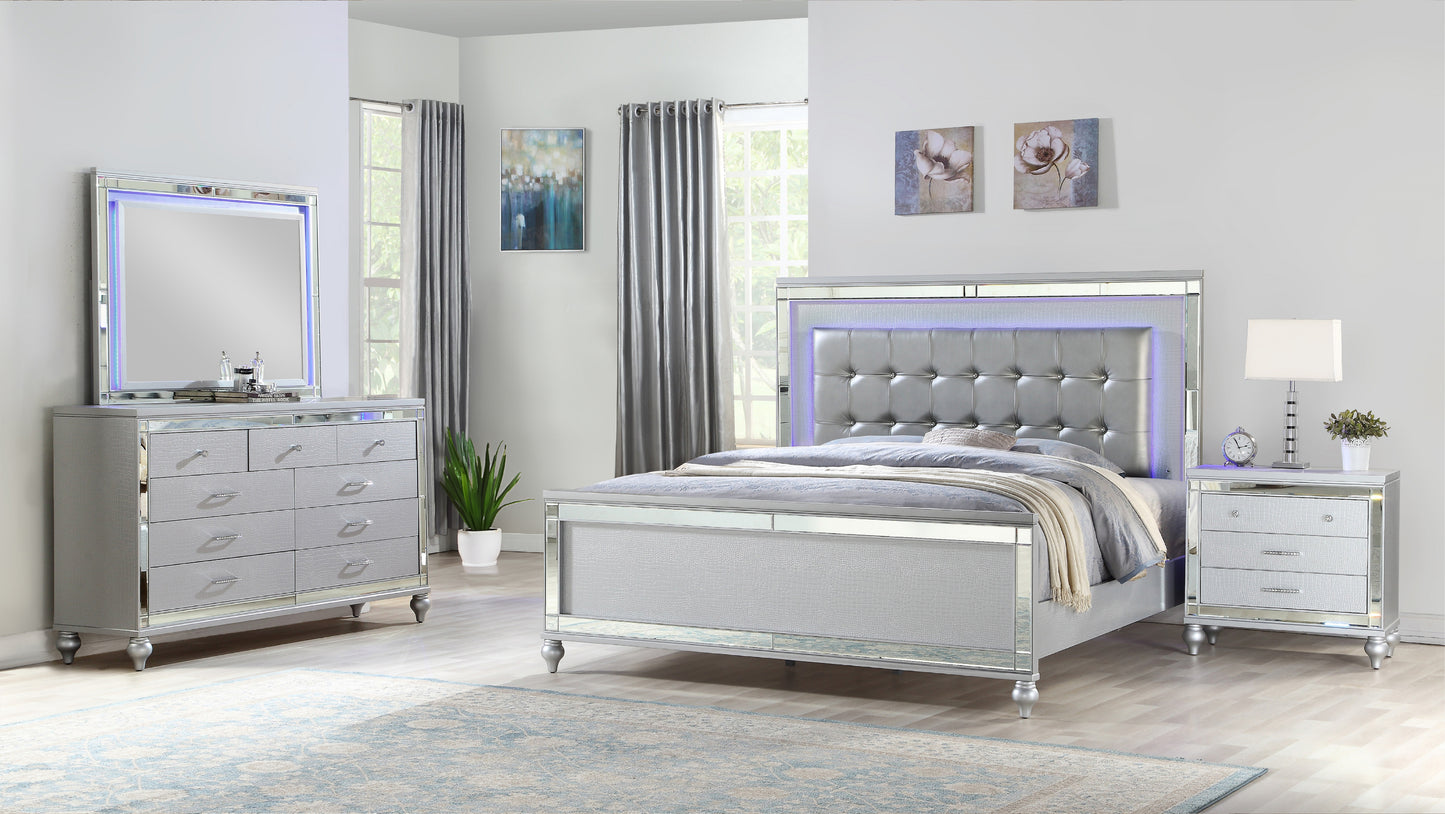 STERLING Full 4 PC LED Bedroom set made with wood in Silver Color (NJ INVENTORY)