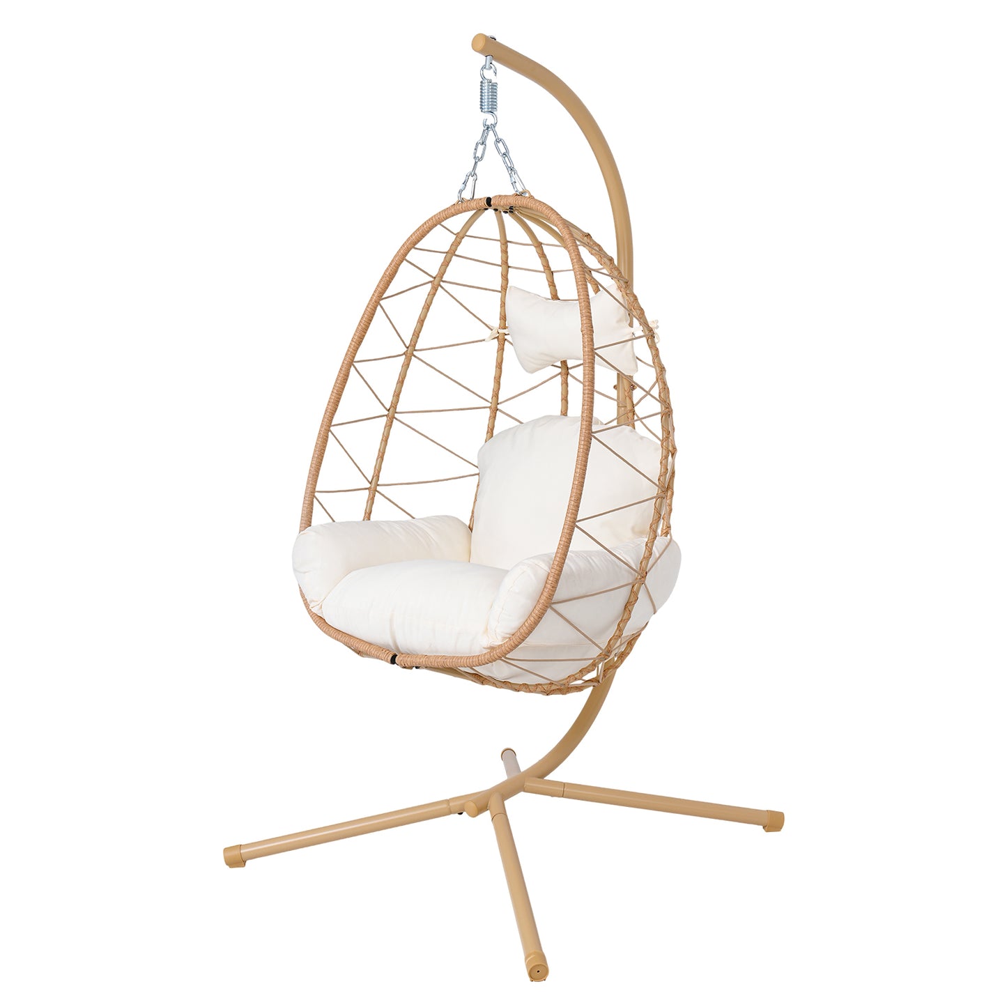 Hanging Egg Chair with Stand Indoor Outdoor PE Wicker Swing Hammock Chair with Washable Cushion for Patio Bedroom Balcony Garden
