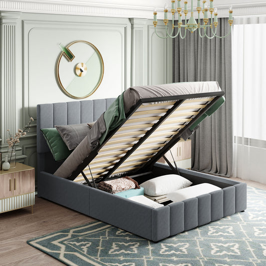 Full size Upholstered Platform bed with a Hydraulic Storage System - Gray(OLD SKU: LP000111AAE)