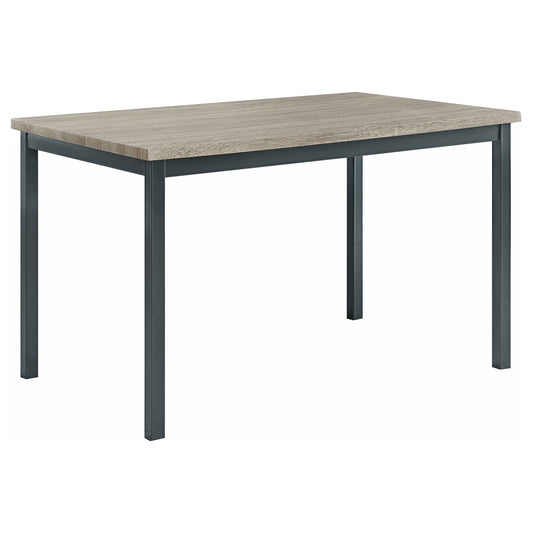 Grey and Black Rectangle Dining Table with Weathered-Grey MDF Top and Metal Legs, 48-Inch Long