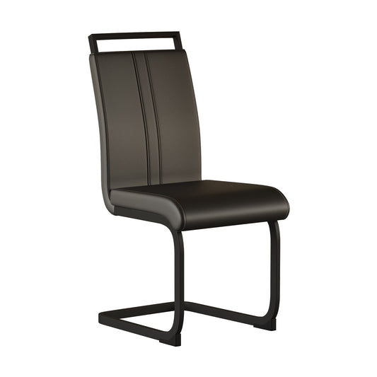 Modern Dining Chairs with High Back Upholstered Side and Black Metal Legs, PU Faux Leather, Set of 2