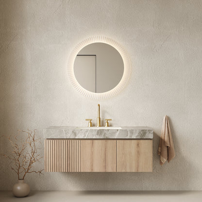 MURI 48' Bathroom Vanity&Sink, Floating Plywood Storage Cabinet with Drawer&Doors, Light Gray Sintered Stone Top&Ceramic Basin with 3 Pre-drilled Faucet Holes, Pre-assembled, White Oak Woodgrain Color