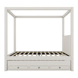 Full Size Upholstery Canopy Platform Bed with Trundle and Three Storage Drawers, Beige
