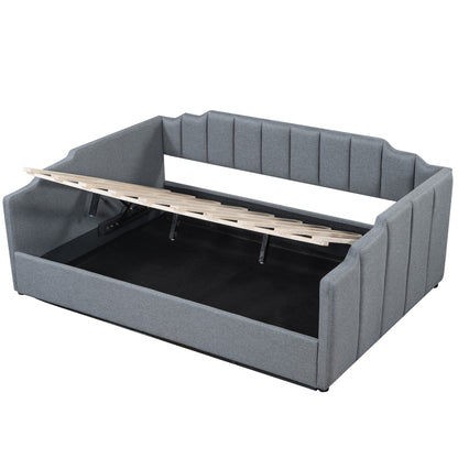 Modern Upholstered Daybed with Underneath Storage, Full Size, Gray, Pine Wood & MDF