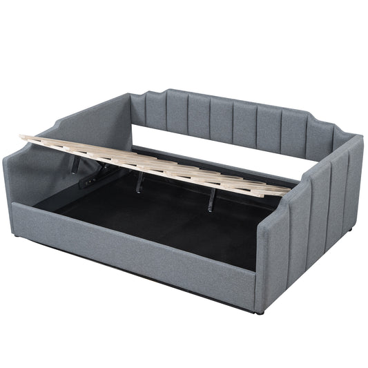 Modern Upholstered Daybed with Underneath Storage, Full Size, Gray, Pine Wood & MDF