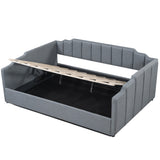 Modern Upholstered Daybed with Underneath Storage, Full Size, Gray, Pine Wood & MDF
