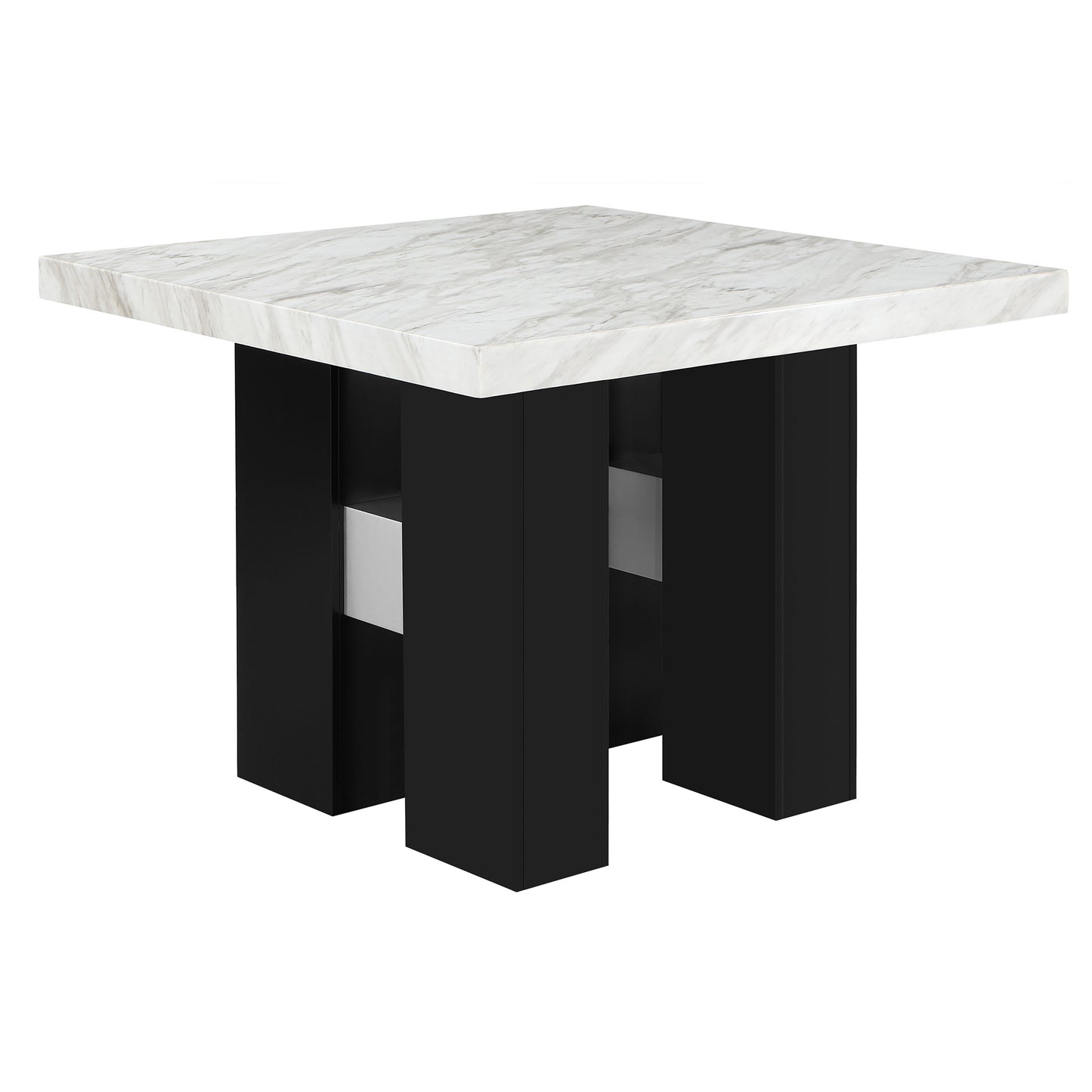 MIKHA Contemporary White Bar Table with Faux Marble Top and Black Pedestal Base