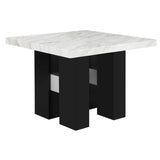 MIKHA Contemporary White Bar Table with Faux Marble Top and Black Pedestal Base