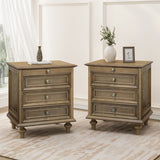 Farmhouse Nightstands Set of 2 with 4 Drawer,Wood Storage End Table with Hidden Pull-Out Shelf, Large Side Table with 4 Solid Wood Feet and Metal Handle,Easy Assembly,Light Brown