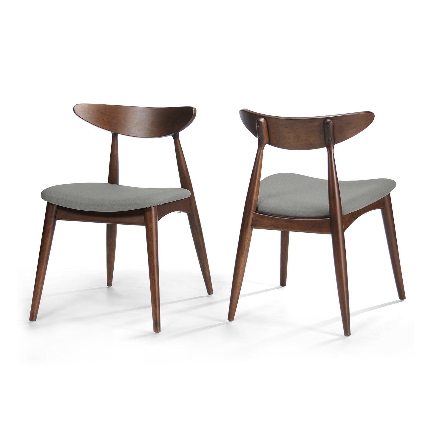 Set of 2 Retro Rubberwood Dining Chairs with Ergonomic Back & Plush Cushions in Walnut and Light Gray, Solid Rubberwood Frame with TSCA-Certified Foam Seats