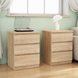 19.7-Inch Natural Nightstand with 3 Drawers,Set of 2,Beside Table with Drawers Handle Free Design,Thickened Top Plate,Small Side Table Storage Cabinet 3 Drawer Night Stand for Bedroom,Living Room