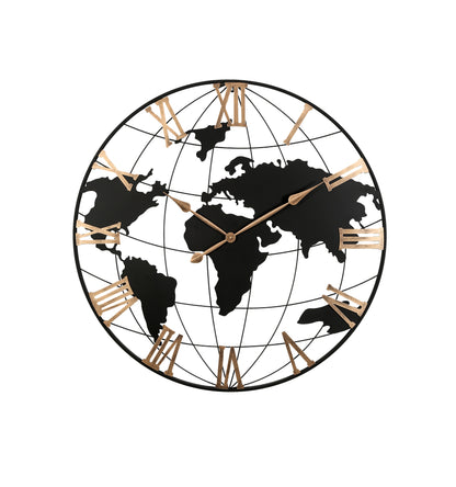 36 Inch Extra Giant Large Black Metal Wall Clock, Modern Silent World Map Wall Clock with Vintage Gold Roman Numeral, Decorative for Living Room, Entryway, Dinning Room, Bedroom