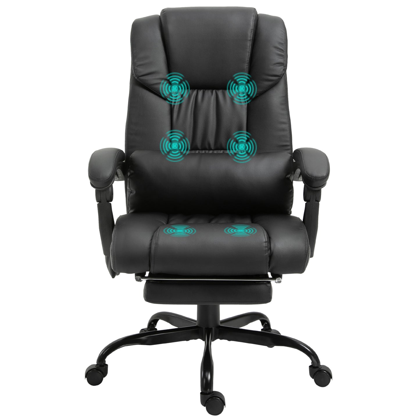 Vinsetto High Back Massage Office Chair with 6 Vibration Points, PU Leather Reclining Computer Chair, Ergonomic Office Chair with Footrest Adjustable Height and Remote, Black