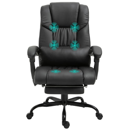 Vinsetto High Back Massage Office Chair with 6 Vibration Points, PU Leather Reclining Computer Chair, Ergonomic Office Chair with Footrest Adjustable Height and Remote, Black