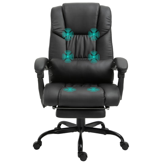 Vinsetto High Back Massage Office Chair with 6 Vibration Points, PU Leather Reclining Computer Chair, Ergonomic Office Chair with Footrest Adjustable Height and Remote, Black