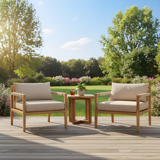 Acacia Wood Set: 2 Rope Chairs with Cross-Stretcher Side Table