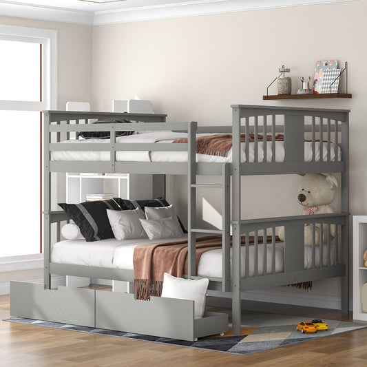 Full over Full Bunk Bed with Drawers and Ladder for Bedroom, Guest Room Furniture-Gray(OLD SKU :LT000205AAE)