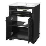 24' Modern Black Bathroom Vanity with Integrated Ceramic Sink, 2-Door Cabinet with Tip-Out Drawer, Rectangular Design for Small to Medium Bathrooms