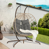 Double Egg Chair with Stand Hanging Indoor Outdoor Wicker Rattan Patio Basket Egg Swing Chair Hammock Egg Chairs with UV Resistant Cushions 600 lbs for Bedroom Balcony Patio