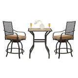 Outdoor Living 3 Pieces Patio Bar Set with Swivels Bar Stools and Top Table, Outdoor Bistro Set for Garden Balcony Backyard Deck, High Bar Chairs with Seat Cushion,Khaki