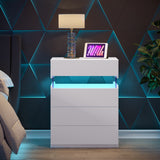 Nightstand with LED Lights, Bedside Table, Side Table with 4 Drawers, Modern Style,White