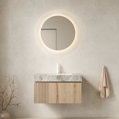 MURI 30' Bathroom Vanity&Sink, Floating Plywood Storage Cabinet with Drawer&Door, Light Gray Sintered Stone Top&Ceramic Basin with 1 Pre-drilled Faucet Hole, Pre-assembled, White Oak Woodgrain Color