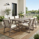Outdoor Dining Set 7-Piece Outdoor Dining Set Patio Table And Chairs Set Modern Outdoor Furniture Set for Patio, Backyard, Garden, Black Brown Wood +Beige Cushion