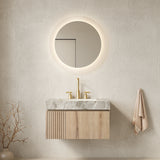MURI 30' Bathroom Vanity&Sink, Floating Plywood Storage Cabinet with Drawer&Door, Light Gray Sintered Stone Top&Ceramic Basin with 3 Pre-drilled Faucet Holes, Pre-assembled, White Oak Woodgrain Color