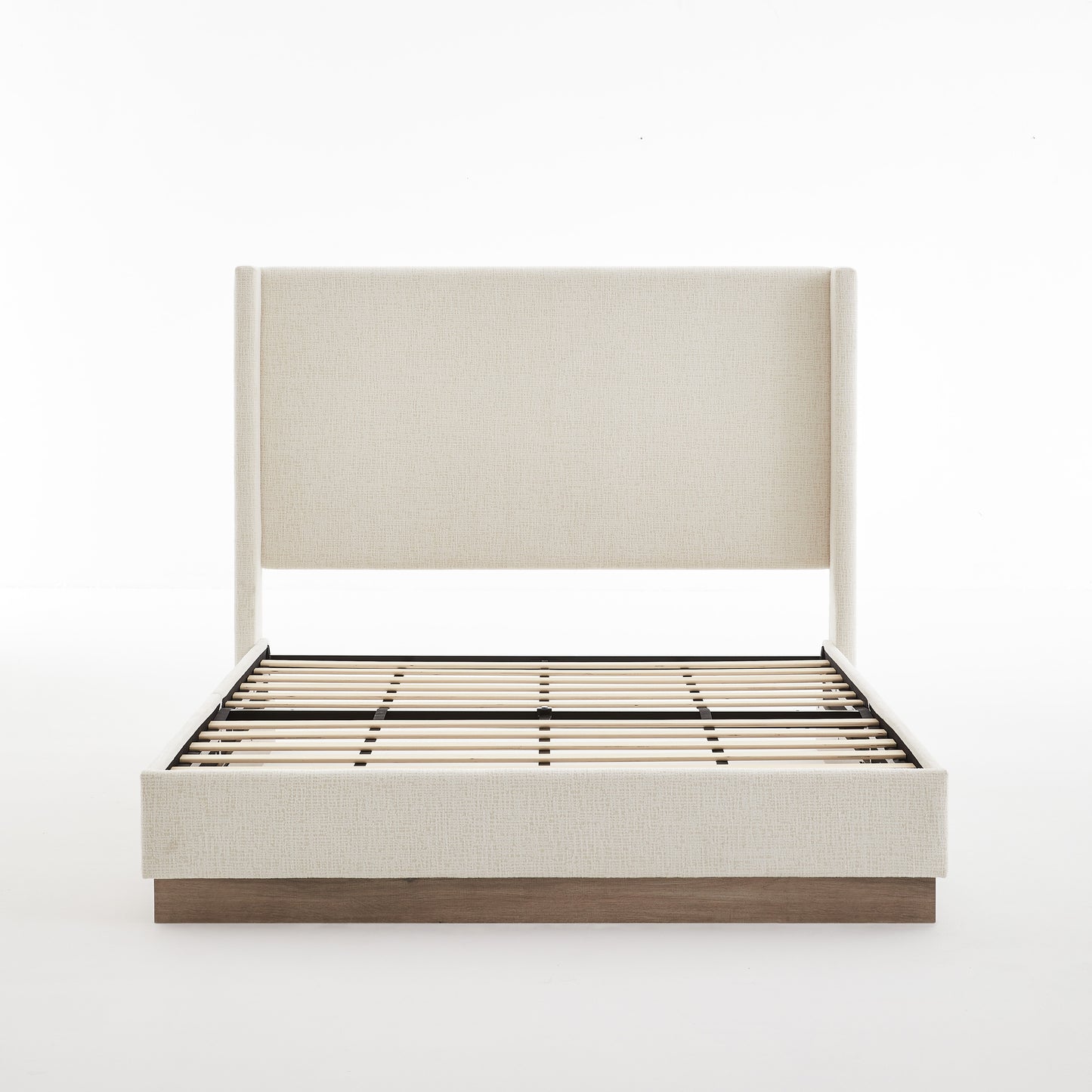 Hosford Upholstered Wingback Bed with Wood Base Platform - Queen - Oat Boucle Fabric - 52.5' High Headboard - Minimalist Rusticity Style - No Box Spring Needed