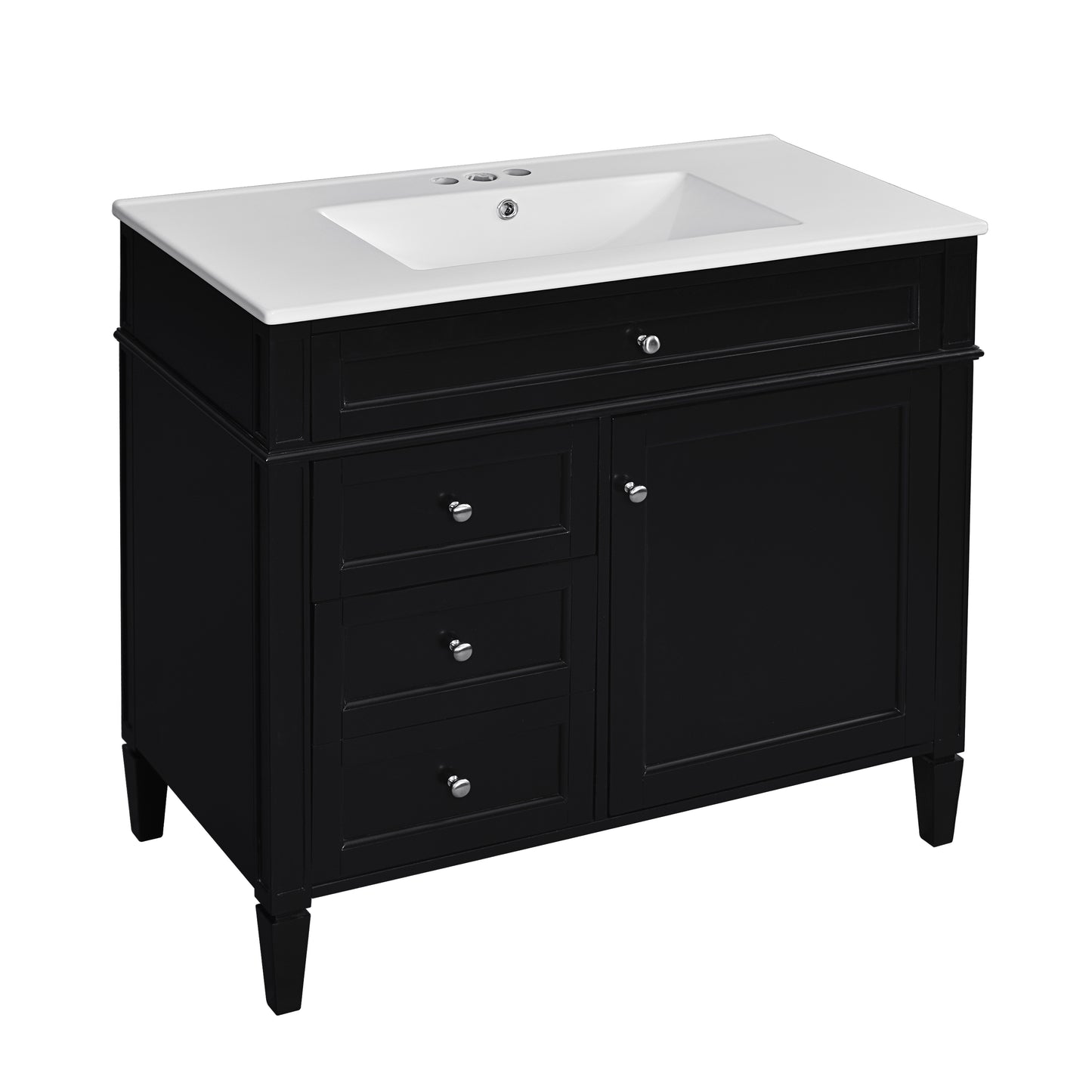 Modern Black Bathroom Vanity with Ceramic Top Sink, 2 Drawers and Tip-out Drawer, 36'' Storage Cabinet with Roman Leg Design