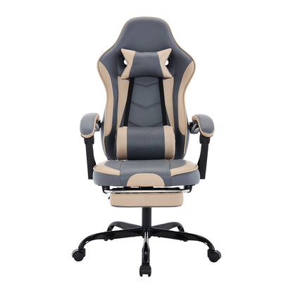 Gaming Chair, Ergonomic Computer Chair with Footrest and Massage Lumbar Support, Height Adjustable Swivel Video Game Chair for Adults, 300lb Max, Blue Beige