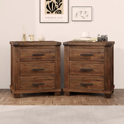 Rustic Three Drawer Reclaimed Solid Wood Farmhouse Nightstand Set of Two (old sku:BS531408AAD)