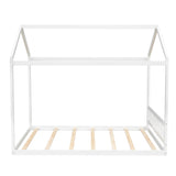 White Queen Size Wooden House Bed with Headboard, Pine Wood and MDF, 82.7''L x 63''W x 70.9''H