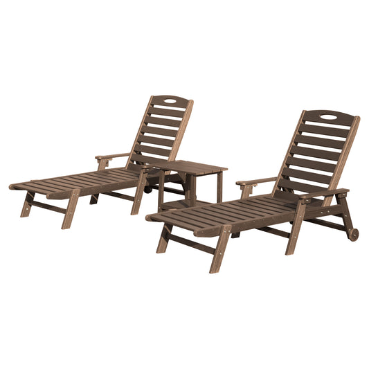 Pool Lounge Chairs Set of 2 with Table, HDPE Outdoor Chaise Lounge Chairs for Outside, Pool Loungers for Poolside, Patio, Sunbathing Tanning, Brown