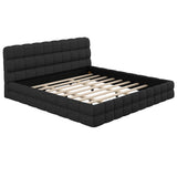 Black Upholstered Platform Bed, King Size with Sturdy Wood Frame and Foam Headboard