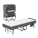 75' Folding Bed with Adjustable Headboard & 5' Memory Foam, Space Saving Rollaway Guest Bed for Tall People, Portable Twin Cot on Wheels, Easy Assembly