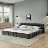 California King size Upholstered Bed Frame with Thick Fabric, Chenille Fabric Grounded California King Platform Bed with Headboard and Solid Frame. No Box Spring Needed-Dark Gray(90.5''*80.5''*31'')