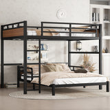 Queen over Queen Metal Bunk Bed/Metal Loft Bed,Separable Bunk Beds,with raised security fence,Walnut Color