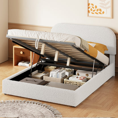 Teddy Fleece Full  Size Upholstered Platform Bed with Hydraulic Storage System, White